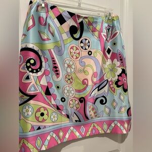 Melly M 100% Silk Mini Skirt in Pastel Pink Green Blue Purple Scarf Pattern